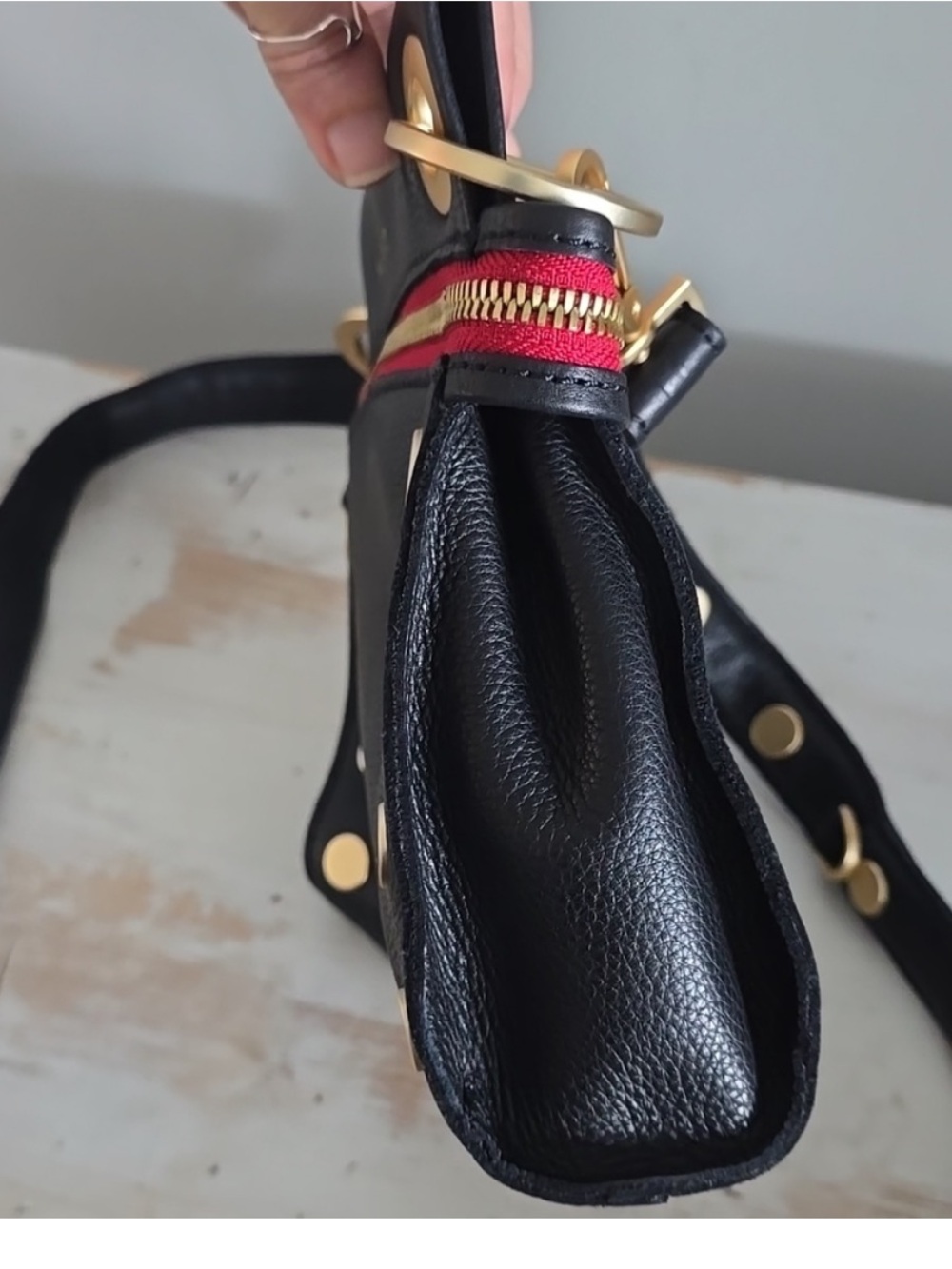 Hammitt Tony Signature Small Black/Brushed Gold Red Zipper - Picture 3 of 4